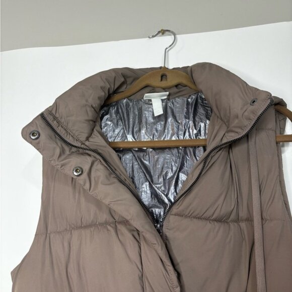 Zella Women's Brown Belted Hooded Puffer Vest Size S Insulated Pockets Belt Tan - Picture 9 of 16